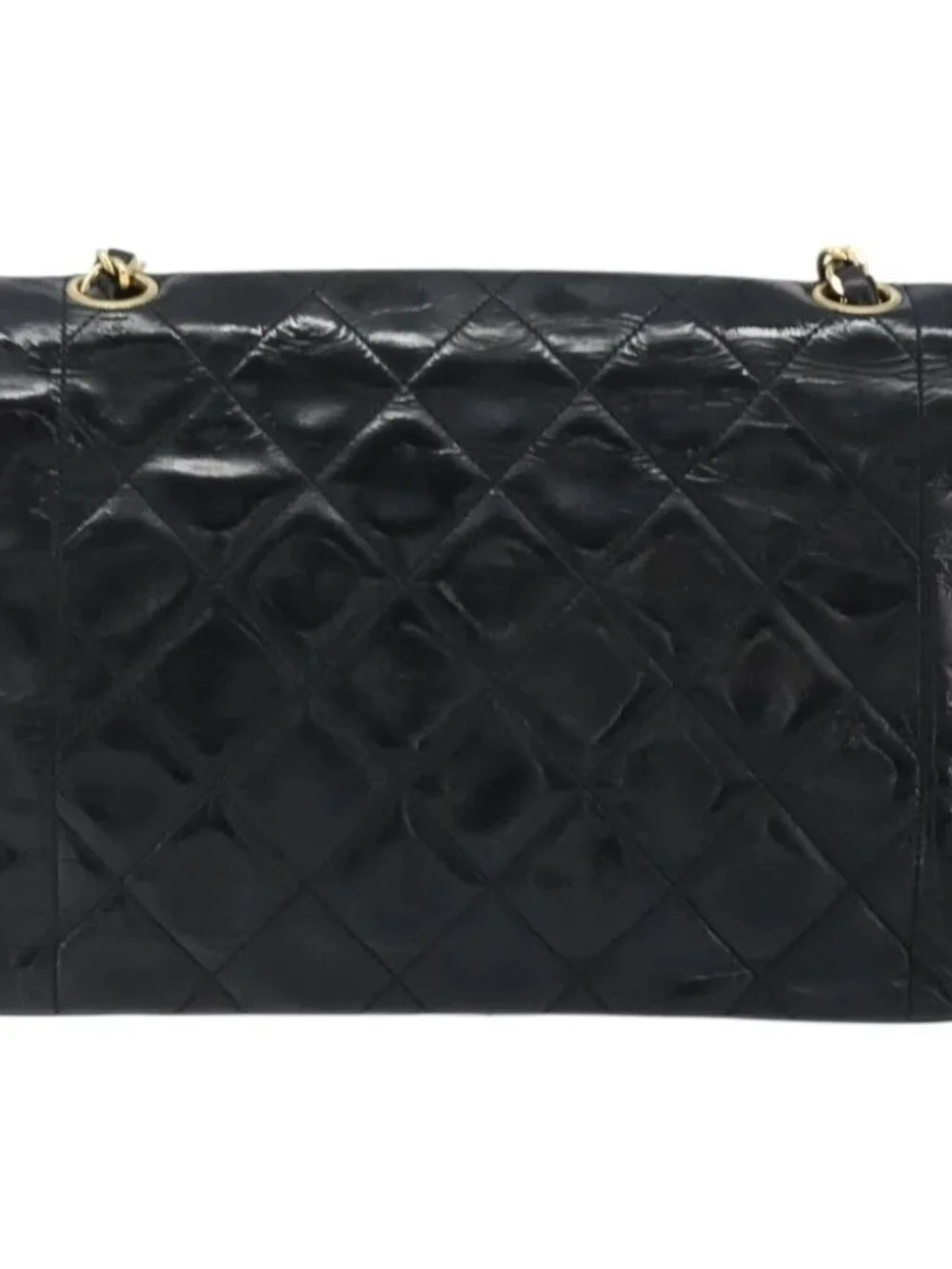 CHANEL Diana 25 Matelasse Chain Bag Patent Leather Black Gold CC Auth bs34314